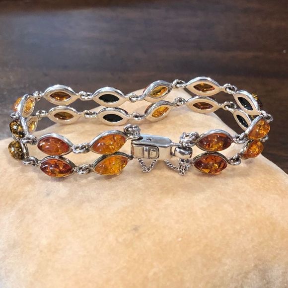 ARTISAN Double Strand Sterling Silver TriColor Amber Bracelet - Picture 3 of 10